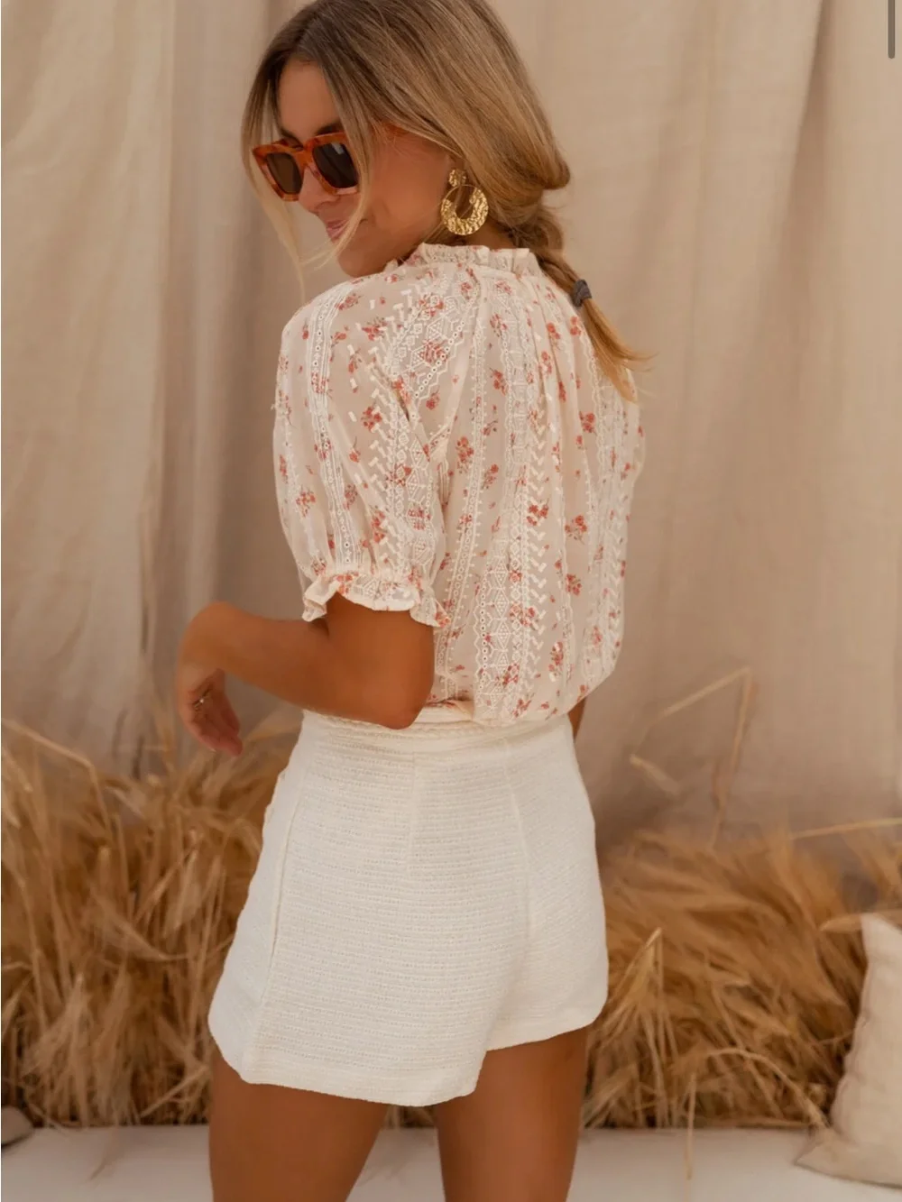 Ecru Adrian Women's Cream Textured High-Rise Shorts - Picture 3 of 9